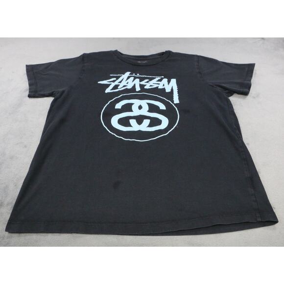 Stussy Shirt Link Logo Graphic Streetwear Skate Tee Crewneck Mens Black SS S - Picture 1 of 8